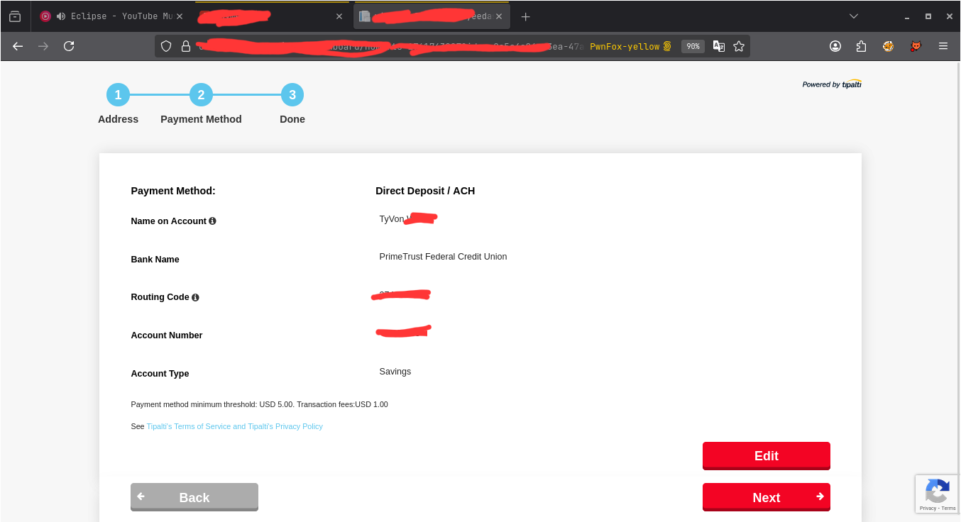 Dashboard edit payments